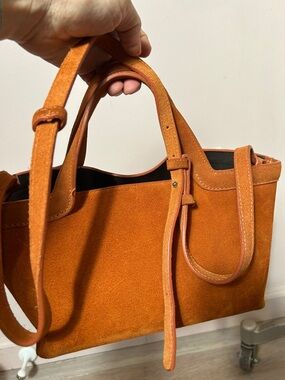 ZARA Mini Suede Topstitched Shopper Crossbody Tote in Burnt Orange